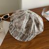 Retro plaid star horn beret women's versatile face small bud painter hat big head circumference hat