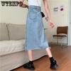 Summer Irregular Cut Denim Half-body Skirt Female Design Sense Single-breasted High Waist Medium-length A-line Skirt