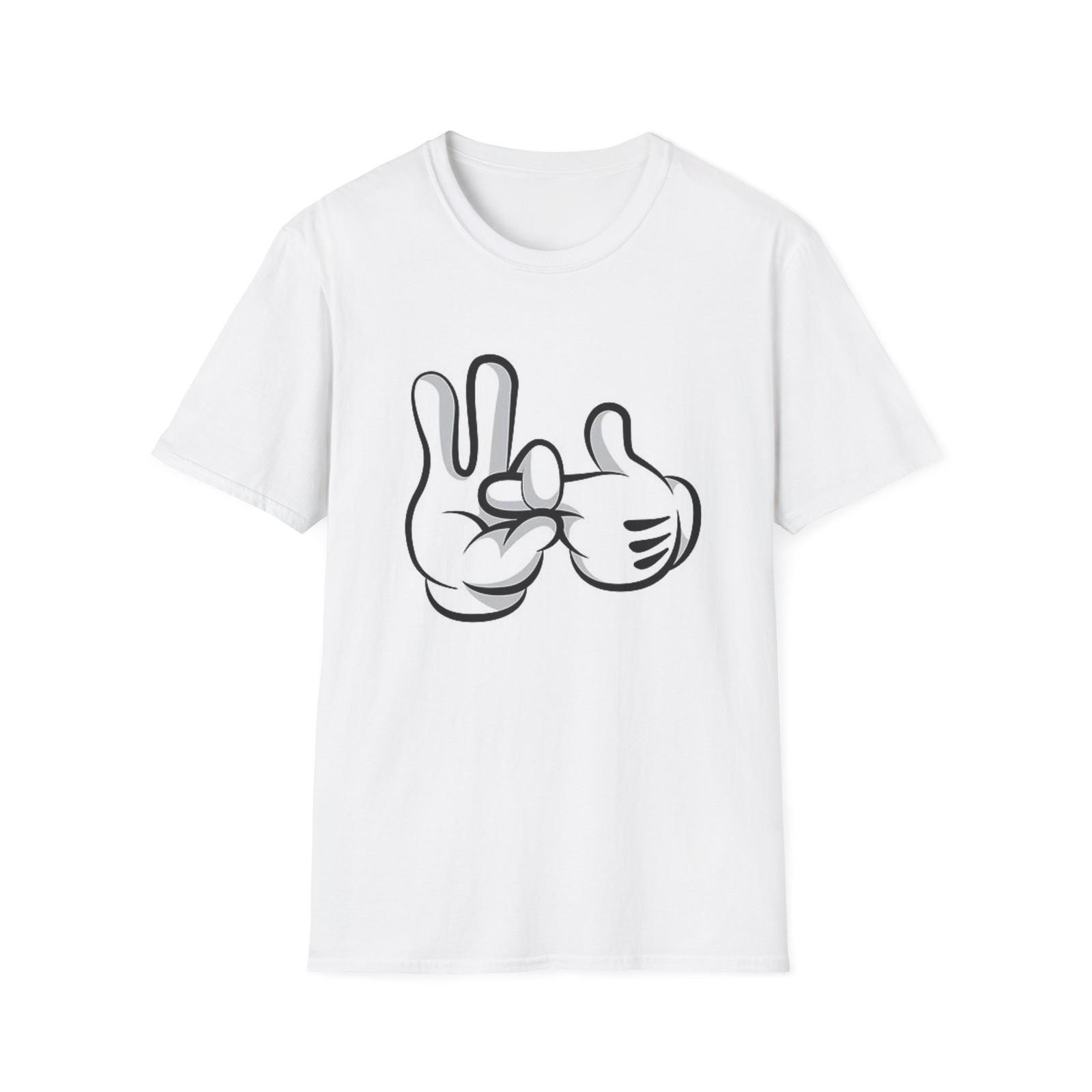 Cartoon Gloved Hands Peace Sign T-Shirt | Minimal Line Art Tee S разноцветный
