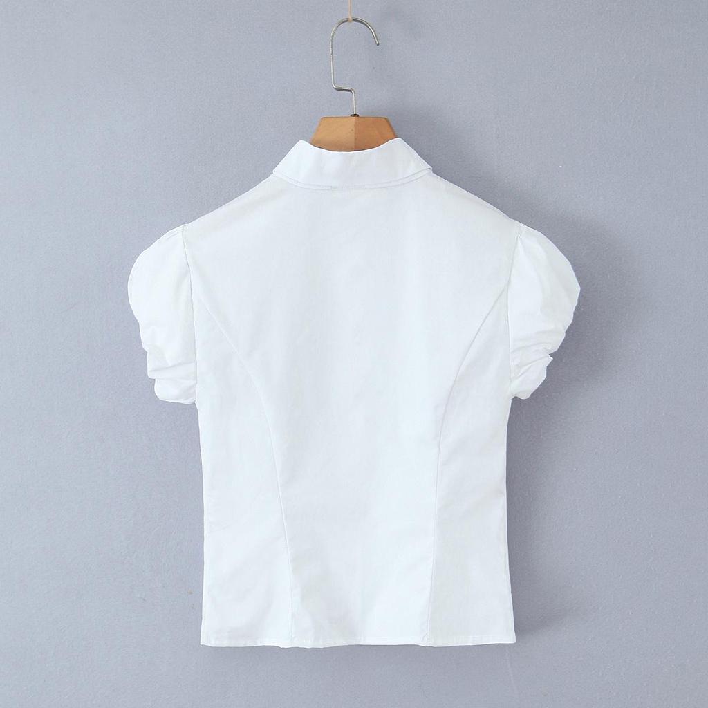 2026 Spring Women's Retro Puff Sleeve Waist-Cinched Shirt