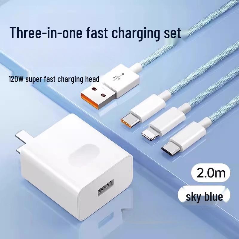 120W Super Fast Multi-Port Charger with 3-in-1 Data Cable Car Kit