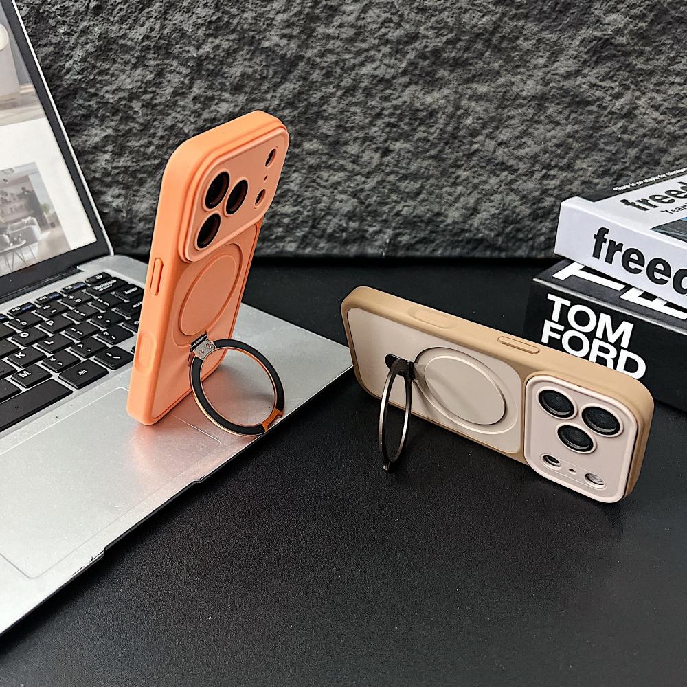 Luxury Color Contrast Magnetic Bracket Case for iPhone 16 17 Pro Max 14 15 Plus 11 12 13 for Magsafe Stand Lens Protection Cover