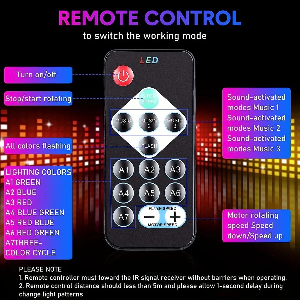 Sound Activated LED Stage Disco Light Rotating DJ Ball With Remote Control Color Party Atmosphere Lamp for Home KTV Bar Xmas