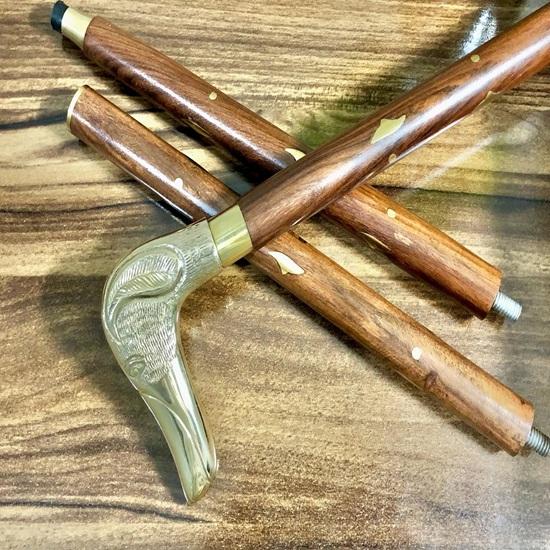 Victorian Walking Stick Handcrafted Cane with Solid Brass Dog Handle 3-Fold Design Mobility Aid for Elderly Unisex Gift for Steampunk