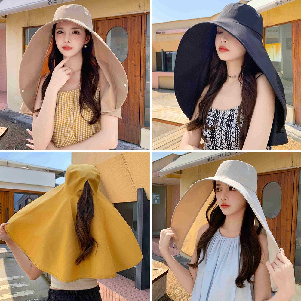Large Brim Full Face Sun Protection Hat With Neck Shawl UV Protection Adjustable Summer Hat For Women Outdoor Beach Travel