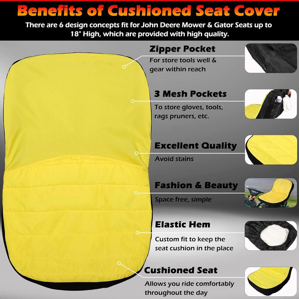 Upgrade Large Seat Cover LP92334, Riding Lawn Mower Cushioned Waterproof Seat Cover Up To 18" High Perfectly Fits For John Deere Mower & Gator Seats,