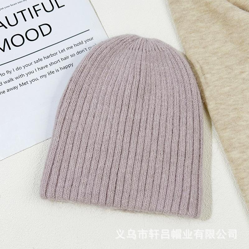 Autumn and Winter Rabbit Fur Warm Light Board Thick Strip Knitted Hat Men and Women Fashion Versatile Bag Head Cold Hat Wool Hat