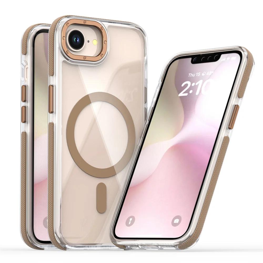 Luxury Magnetic Clear Case for 16E For Magsafe Wireless Charge Shockproof Transparent Cover for 16 15 Pro Max Plus