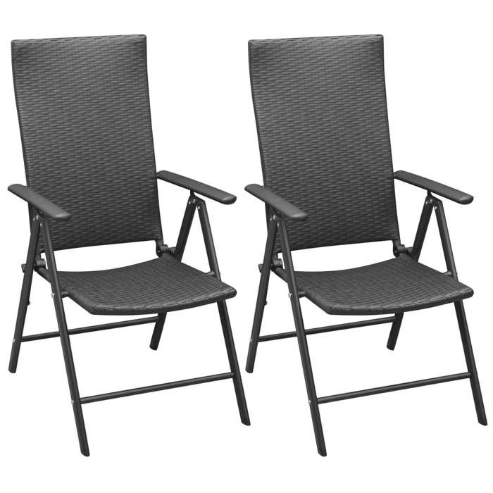 VidaXL Chaises empilables de jardin 2 pcs Résine tressée Noir