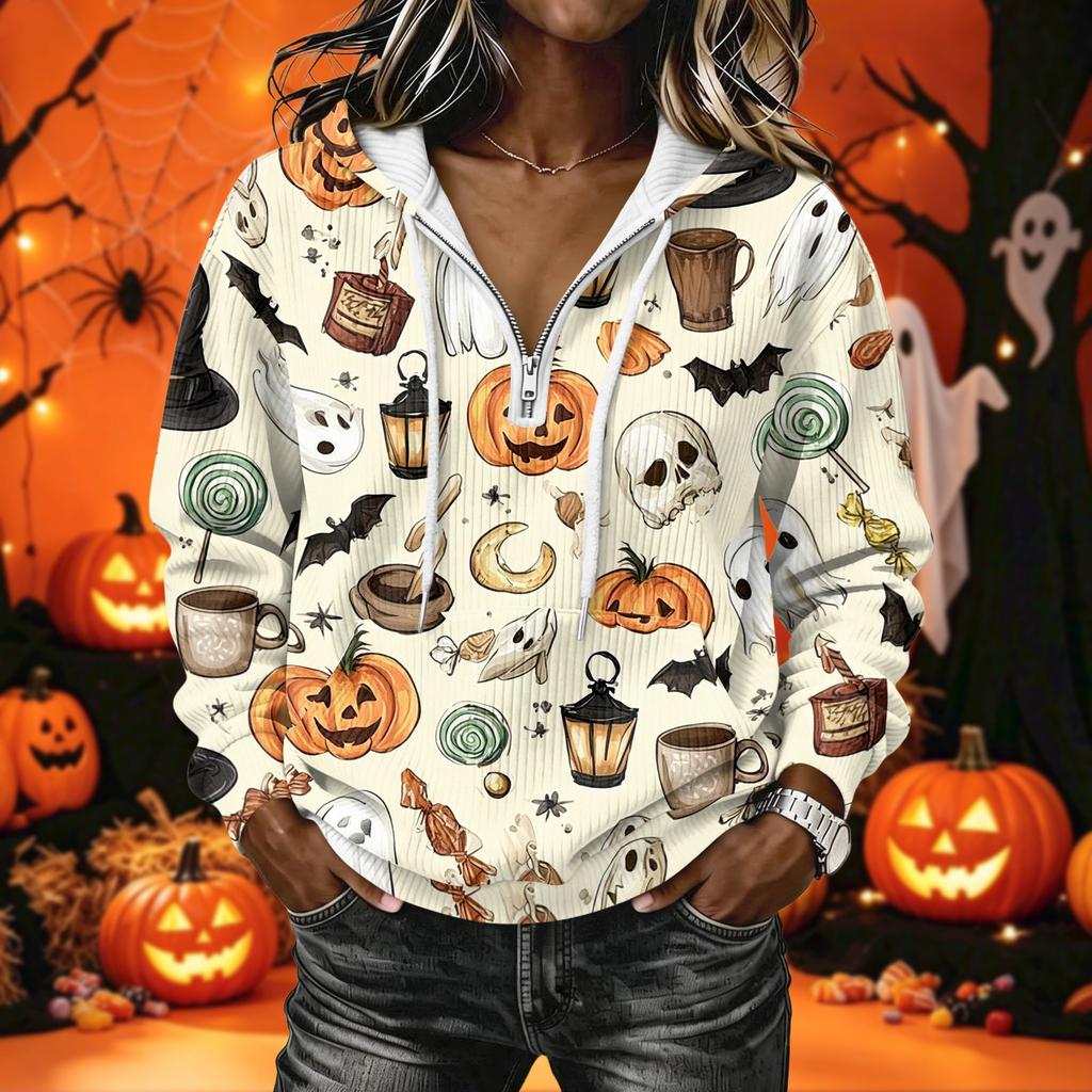 Women's Halloween Print Pullover Hoodie Long Sleeve with