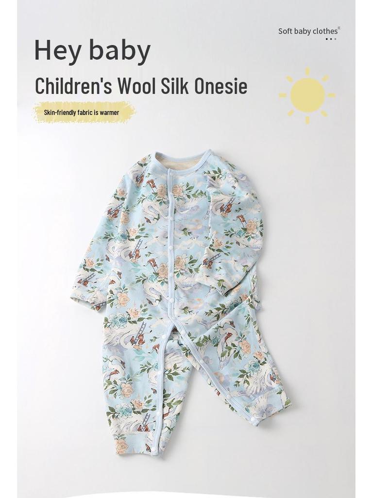 Unisex Baby Wool-Silk Romper: Warm, Padded Autumn-Winter Crawling Suit for Newborns