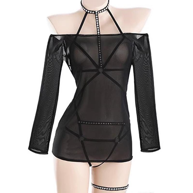 New Sex Underwear Female Sexy Perspective Royal Sister Tulle SM Rivet Bondage Suit Passion Temptation