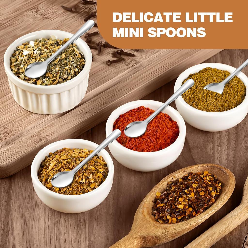8 PCS Mini Spoons for Desserts, Honey, And Tasting, Small Stainless Steel Tiny Spoons for Spices, Salt, Sugar, Pepper, 2.95" Cute Condiment Scoops