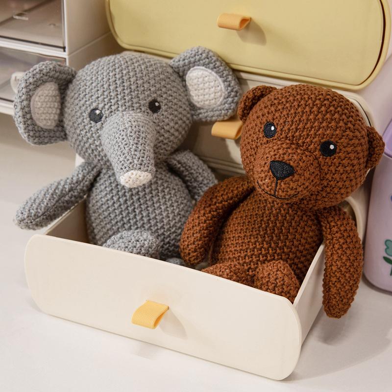 Cartoon Kreativ Gestrickte Tier Plüschpuppe Gestrickter Elefant Oktopus Hai Fuchs Dinosaurier Kaninchen Bär Schildkröte Beruhigungsspielzeug Für Kinder
