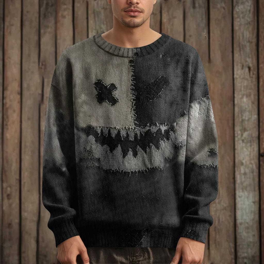 Herre Langermet Pullover Genser Casual Halloween Trykk Strikket Oversized Genser