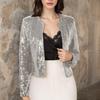 2025 Spring Women's Sequin Cardigan: Versatile Casual Solid Color, Round Neck, Long Sleeve
