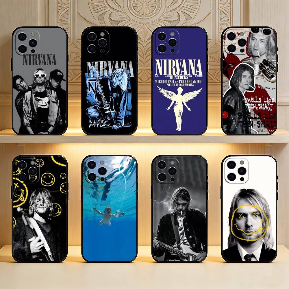 Singer K-Kurt Cobain N-Nirvana Phone Case For iPhone17,16,15,14,13,12 Plus,Max Soft Silicone Black Cover