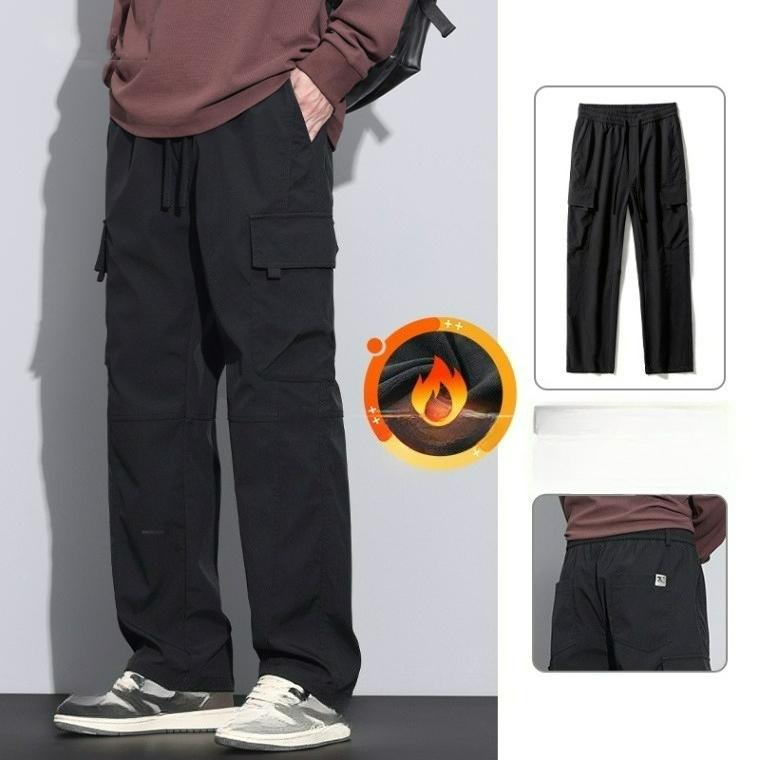 Plus Velvet Pants Men's Winter Thickened Warm Outer Wear Assault Pants Loose Straight Sports Elastic Waist Casual Overalls