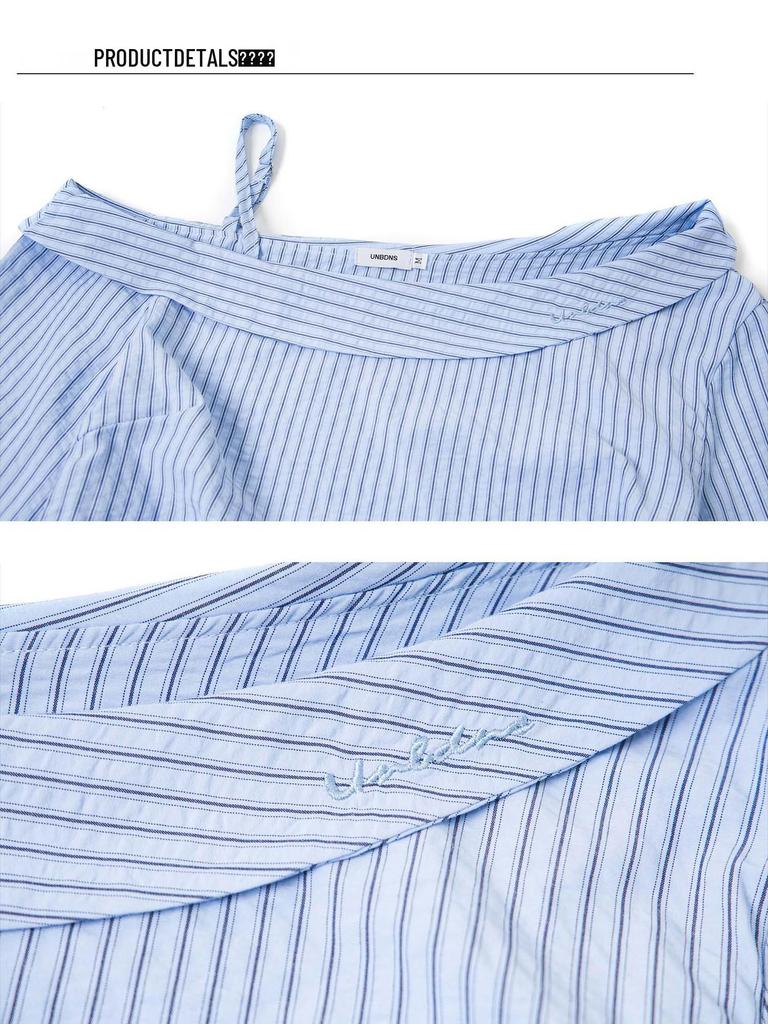 UNBDNS Women's One-Shoulder Striped Tie-Up Shirt: Slimming, Versatile Long Sleeve Top for Autumn
