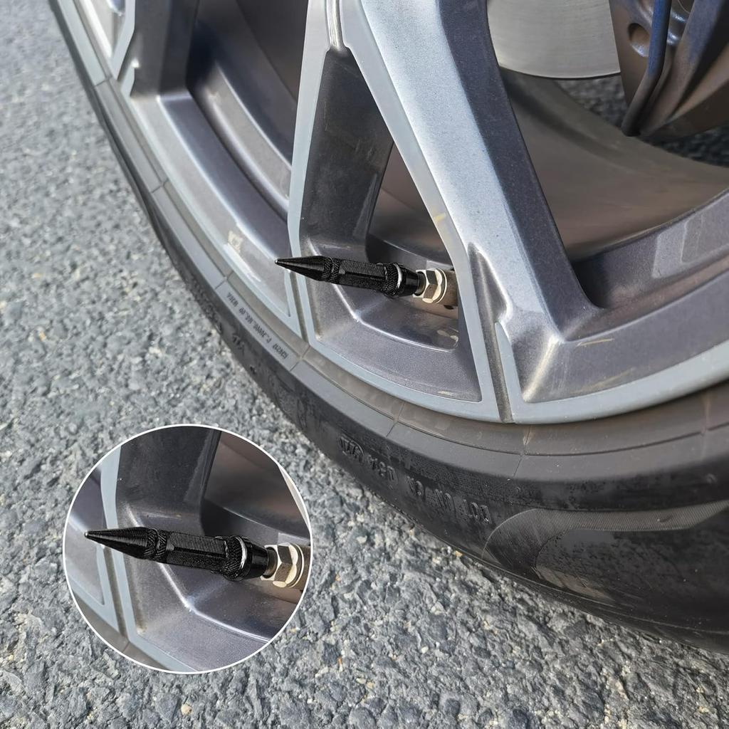 SINGARO 60mm Spiked Valve Caps,Aluminum Alloy Dustproof and Waterproof Tire Valve Stem Caps, Suitable for Cars, Trucks and Motorcycles (4PCS Black)
