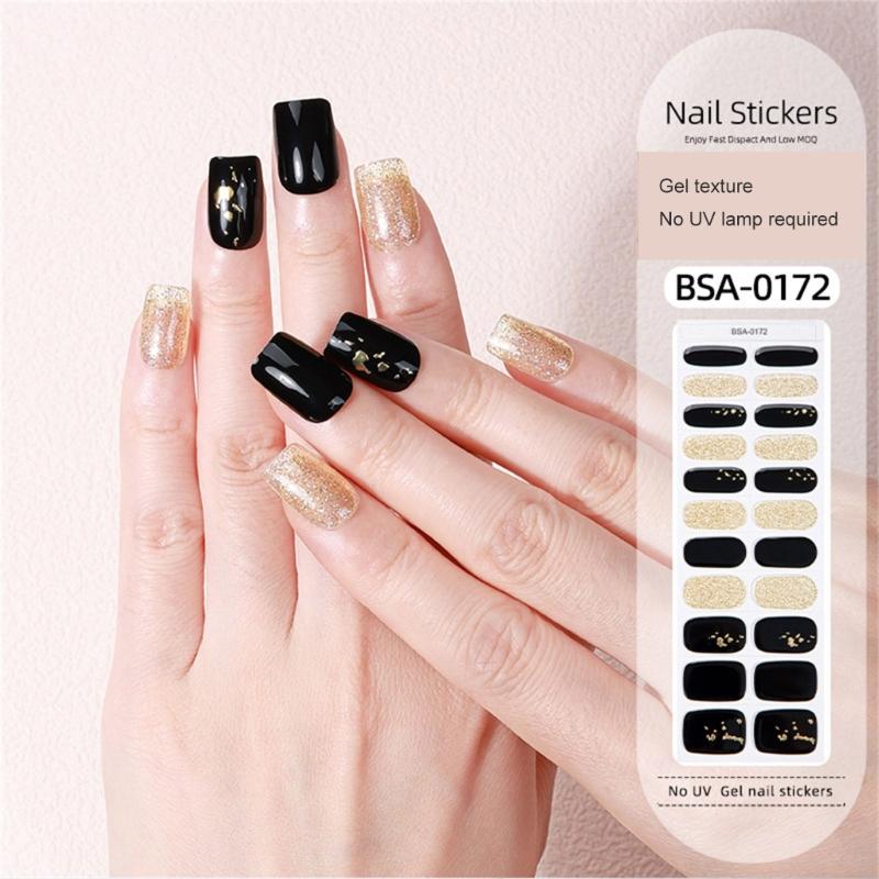 Gel Nail Stickers Full Cover Self Adhesive French Nail Strips Christmas Style Nail Wraps for DIY Manicure Home or Salon