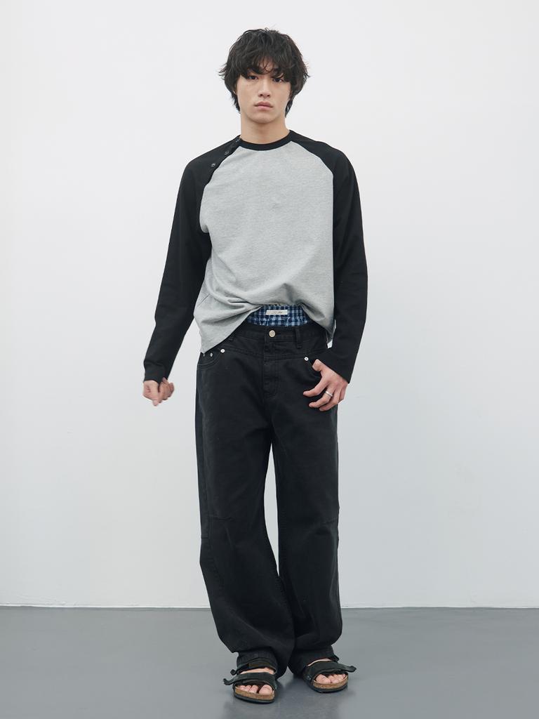 Gijunmaen Button Open Raglan Tee Black
