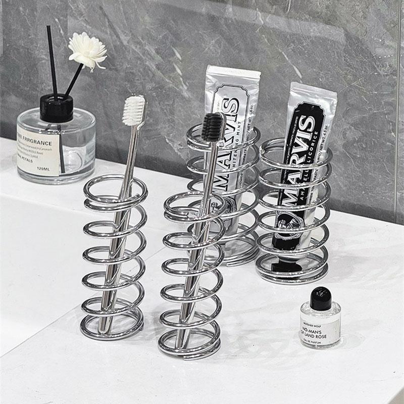 Edelstahl Zahnbürstenhalter Federförmig Schreibtisch Zahnbürste Zahnpasta Organizer Make-up Pinsel Halter für Badezimmer Tischplatte