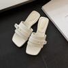 Krazing Pot Mules Fashion Sheep Skin Thick Heels Peep Toe Flip Flop Summer Size 42 Preppy Style Women Sandals