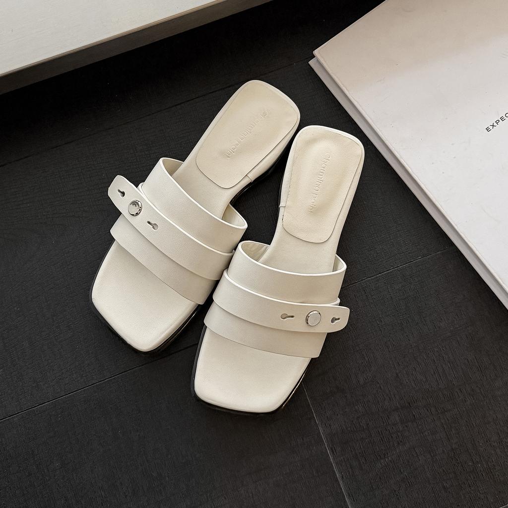 Krazing Pot Mules Fashion Sheep Skin Thick Heels Peep Toe Flip Flop Summer Size 42 Preppy Style Women Sandals