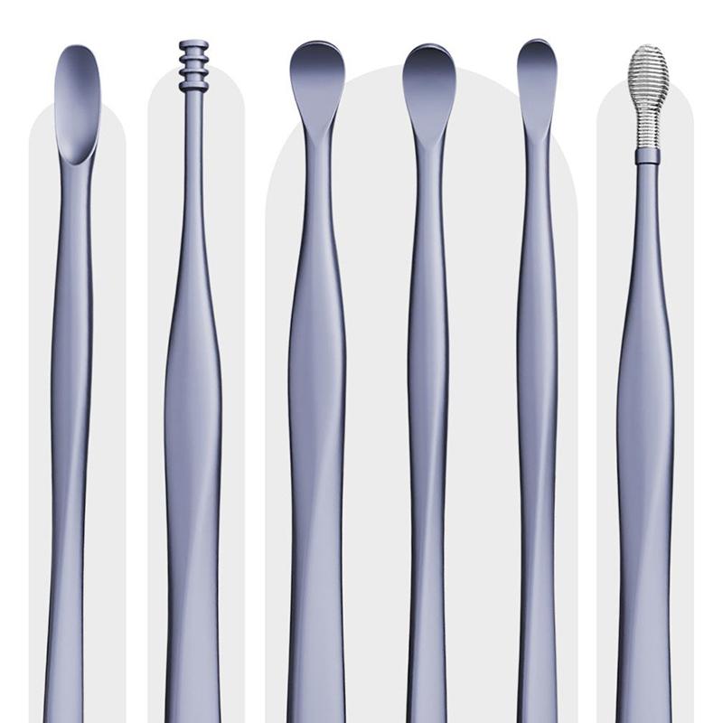 6Pcs/Set Ear Cleaner Ear Wax Pickers Earpick Wax Remover Piercing Kit Earwax Curette Spoon Care Ear Clean Tools