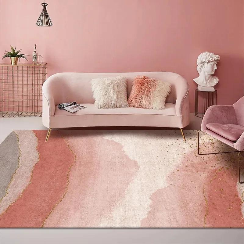 Pink Girl Bedroom Decor Square Carpet Luxury Nordic Carpets for Living Room Large Area Non-slip Cloakroom Rug Washable Floor Mat