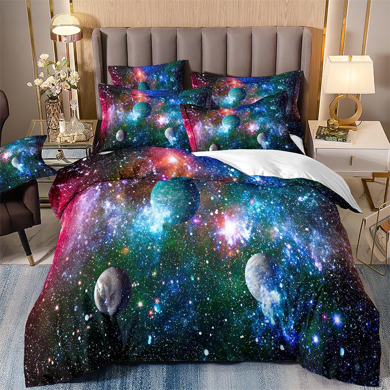 Starry Sky Bedding Set For Boys, Quilt Cover And Pillowcases, Double Duvet Cover Set, Luxury Bedding Set, Galaxy, 135x200 Purple