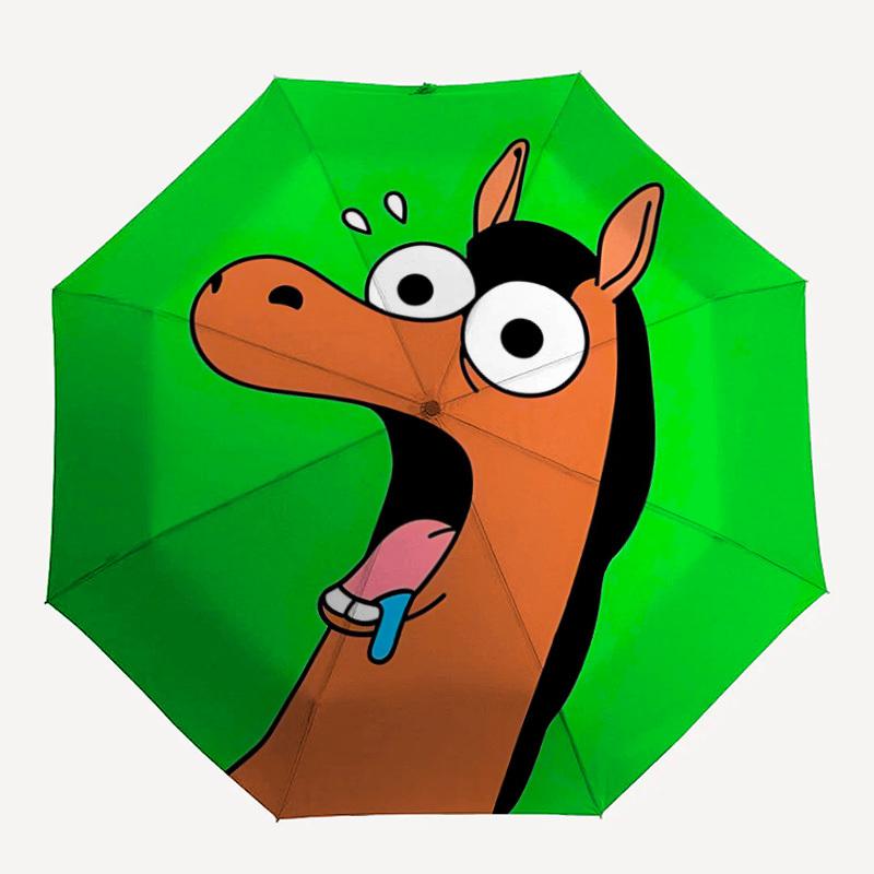1pc Horse Expression Automatic Folding Umbrella Automatic Open/Close, 8-Rib Durable Frame, Compact Travel Umbrella Suitable032