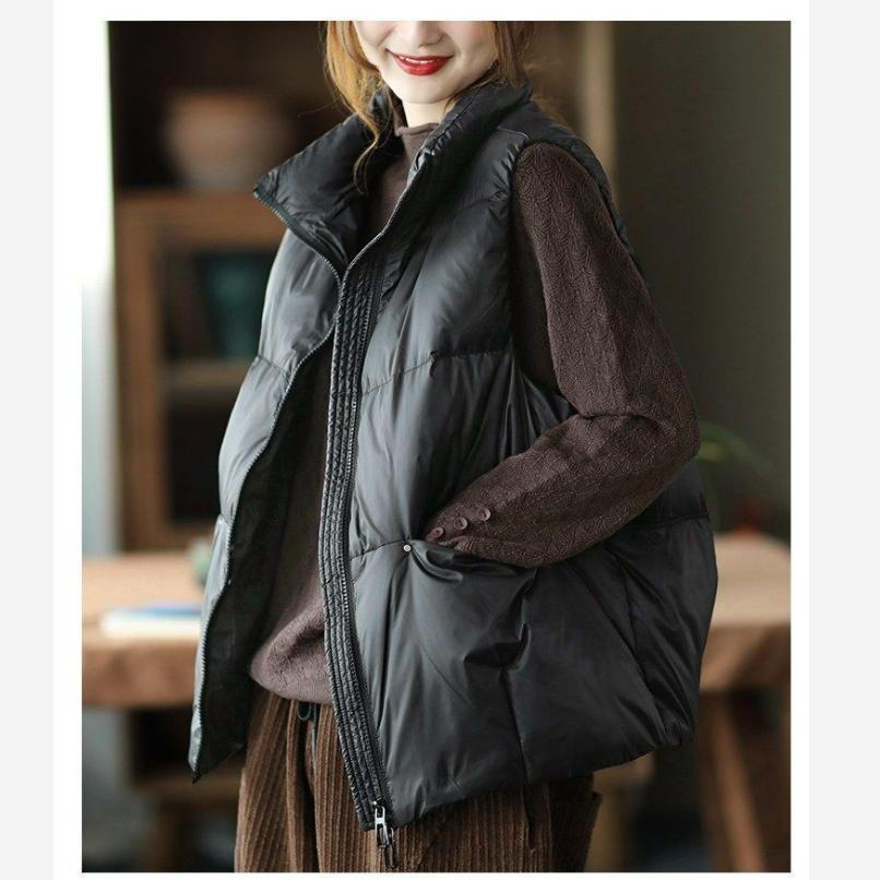 Solid Color Stand-up Collar Down Cotton Vest Vest Loose Warmth Plus Cotton Waistcoat Sleeveless Waistcoat Ladies