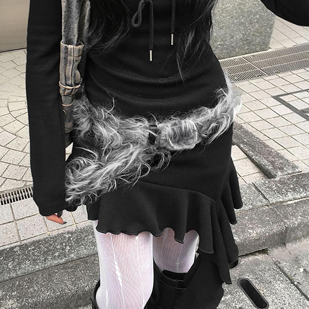 Street Styles HipHop Patchwork Fourrure Ceinture Ceinture de Taille en Cuir PU pour Adultes Tendance et Passionnés de Mode Tout Assorti