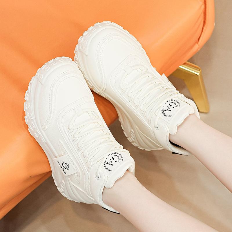 Wysokie Buty Sportowe Damskie na Grubym Spodzie Zwiększające Wzrost na Wiosnę/Jesień