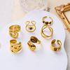 Stainless Steel Retro Sun Tiger Eye Stone Rings Set for Women Simple Irregular Texture Lines Finger Ring Party Hip Hop Jewelry