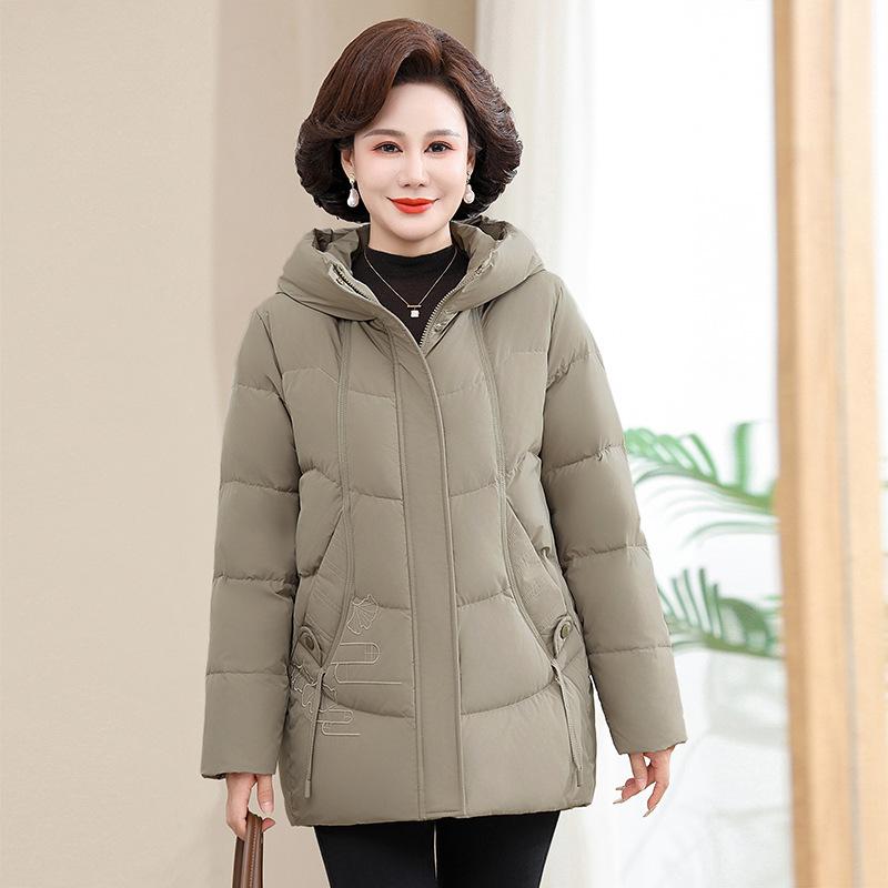 Jachetă de puf pentru femei de lungime mijlocie de iarnă nouă mărime mare îngroșată largi jachetă de mamă de vârstă mijlocie și în vârstă