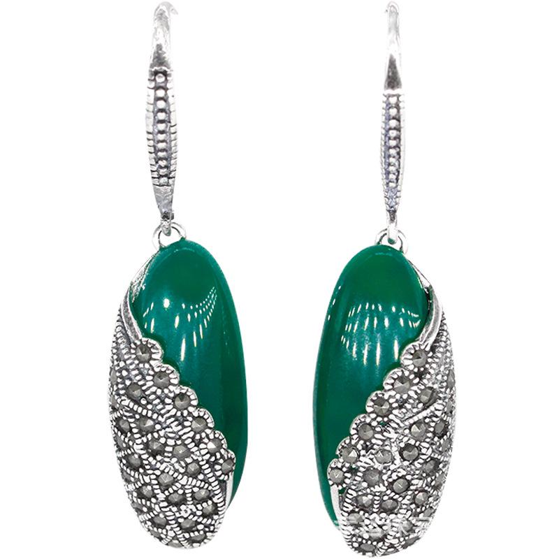 

Серьги Jade Angel из тайского серебра 925 пробы с синтетическим гранатом и зеленым агатом «кошачий глаз», подвесной дизайн. зелёный