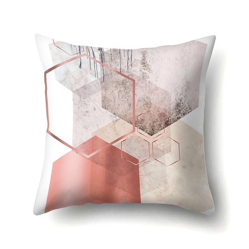 Polyester Pillowcase Marble Nordic Ins Style Geometric Printed Peach Leather Velvet Living Room Sofa Pillowcase