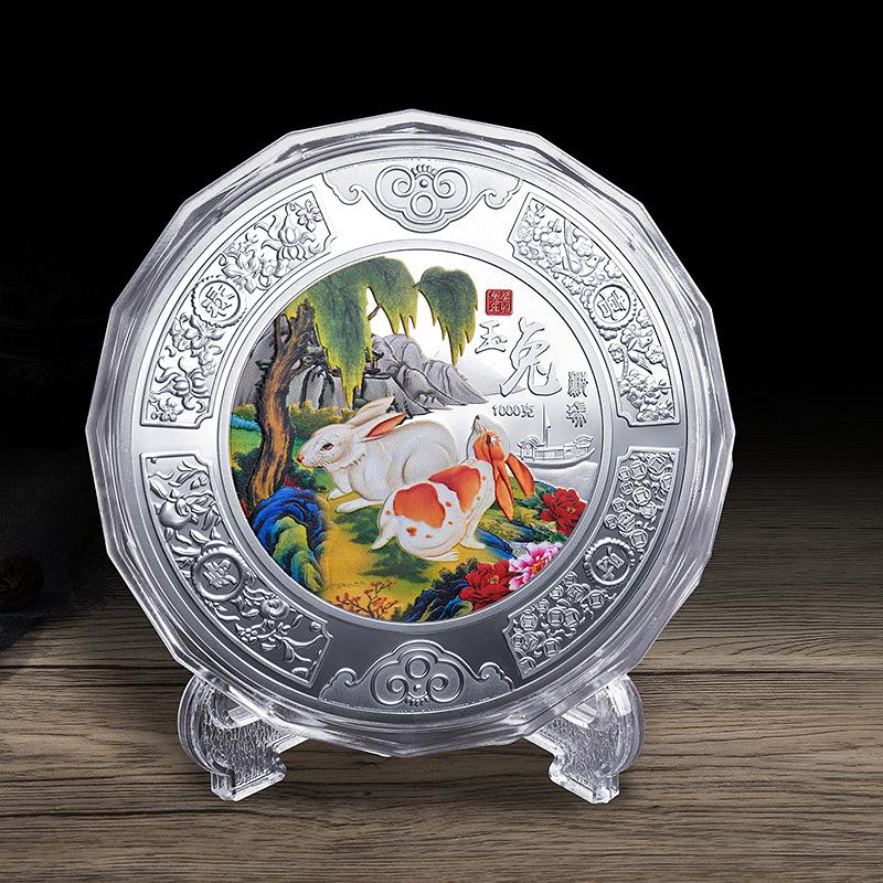 Rabbit Year Commemorative Badge, 1000g, color printed, kilogram badge, Jade Rabbit Offering Auspiciousness, commemorative badge, collectible ornament
