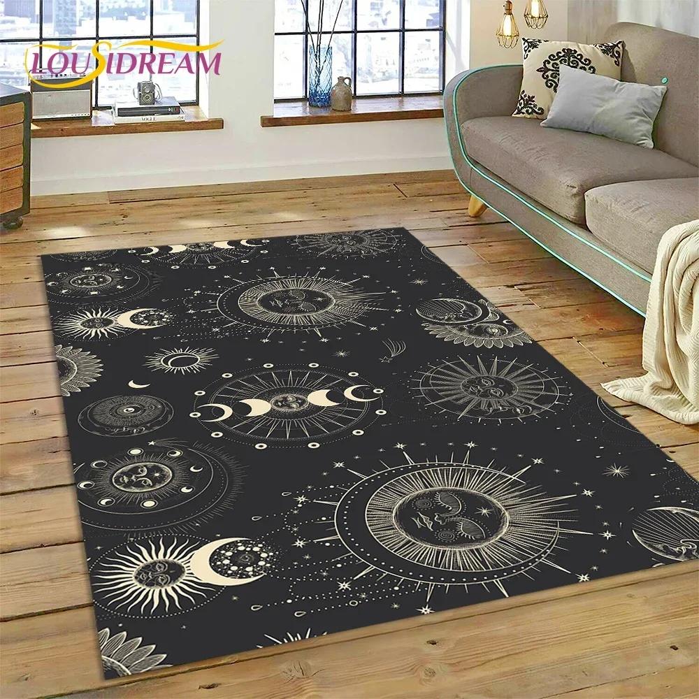 Mystic Tarot Sun Moon Mandala Area Rug – Spiritual Art Carpet for Bedroom or Living Room – Non-Slip Magic Floor Mat, Home Decor