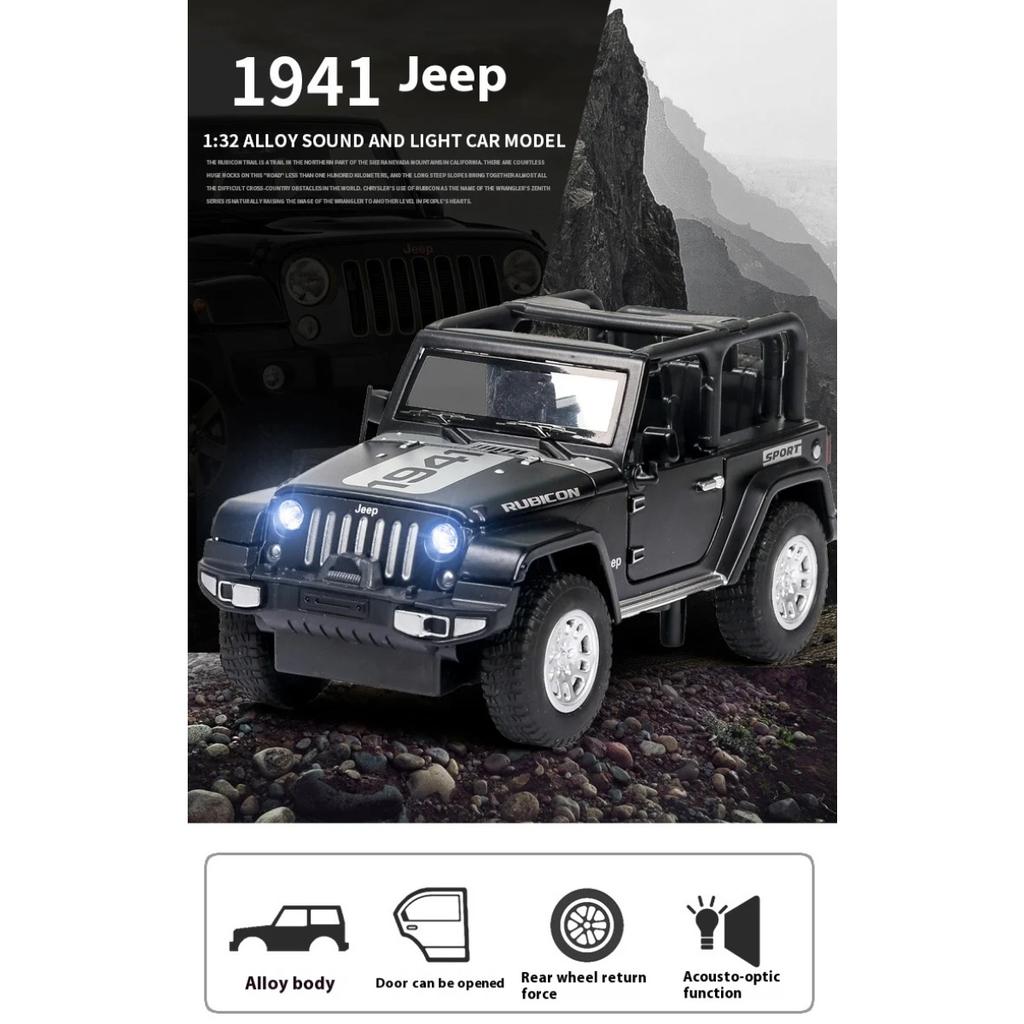 1/32 Scale Jeep Wrangler Rubicon Alloy Car Model Diecast Metal Toy Off Road Vehicles Sound Light Children Toy Trendy Display Ornament