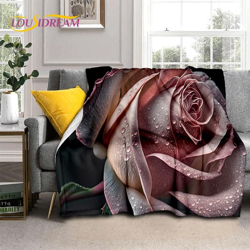 Mantas Suaves Románticas Nórdicas con Flores de Rosa 3D, Manta de Tiro para Mantener el Calor, Manta Cómoda para Picnic, Camas, Sofá, Dormitorio del Hogar, Regalo