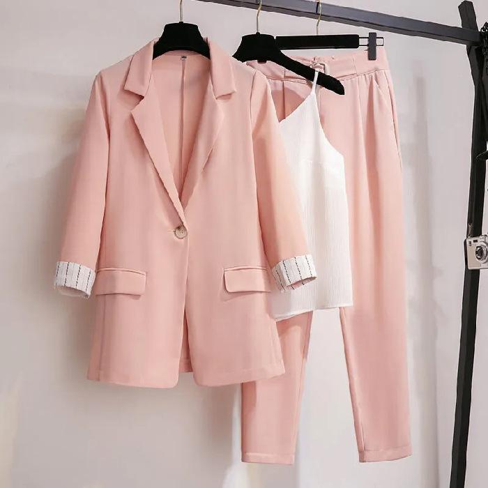 Spring Korean Elegant Women's Suit Blazer Leisure Pants Tweed Jacket Jacket Pants Set