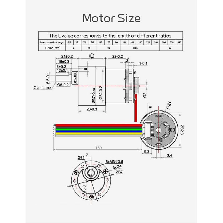 JGB37-520 Hall Encoder Brushed DC Motor 6V12V Forward And Reverse Adjustable Speed 6RPM-1590RPM Smart Car Kit With Wheels