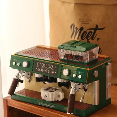 Simulation Two Position Retro Coffee Machine Model Assembly Toy Decoration Creative Building Block Toy Holiday Gift