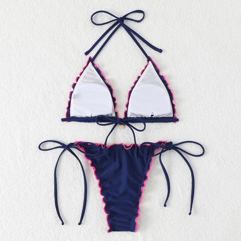 Split Neck Gathered Lace Bikini Swimsuit Women Sexy