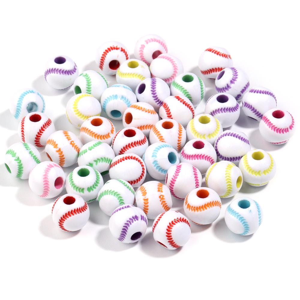 Wholesale  Acrylic Football Beads Basketball Soccer Ball Charms Round Loose Beads With Hole Bracelets Jewelry Making Supplies