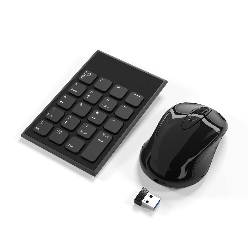 This 2.4G Wireless 19-key Wireless Numeric Keypad and Mouse Set Is Compatible with Laptops, Desktops, and Notebooks. Connect Both the Numeric
